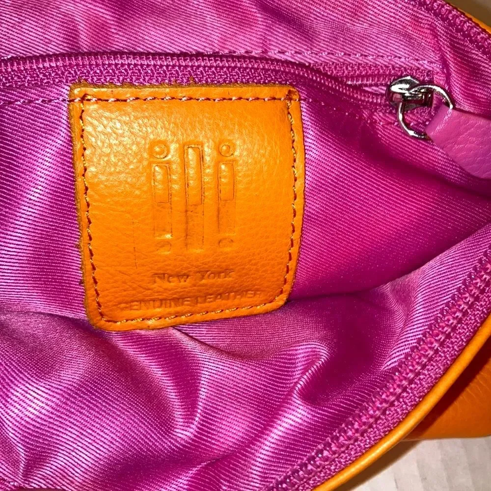ILI New York Hot Lips Leather Cosmetic Makeup Case Bright Orange with Pink Lips